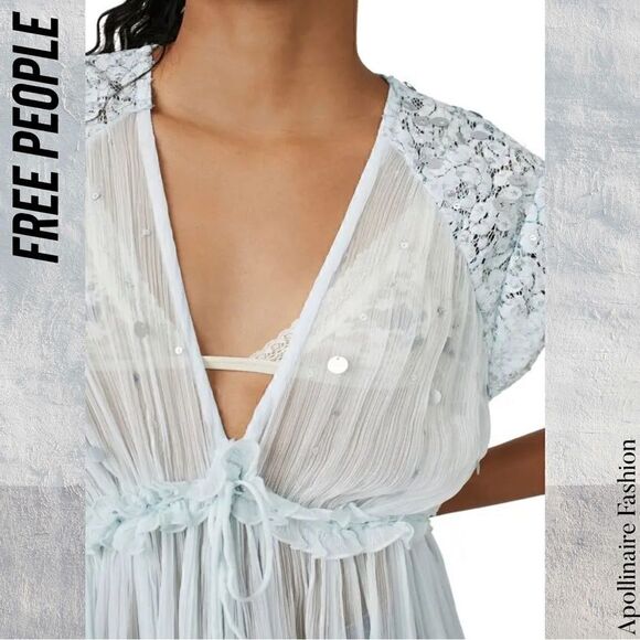 FREE PEOPLE MAKE A SPLASH SHEER SEQUINED COVERUP DRESS IN MERMAID COMBO NWT XS - Picture 5 of 10